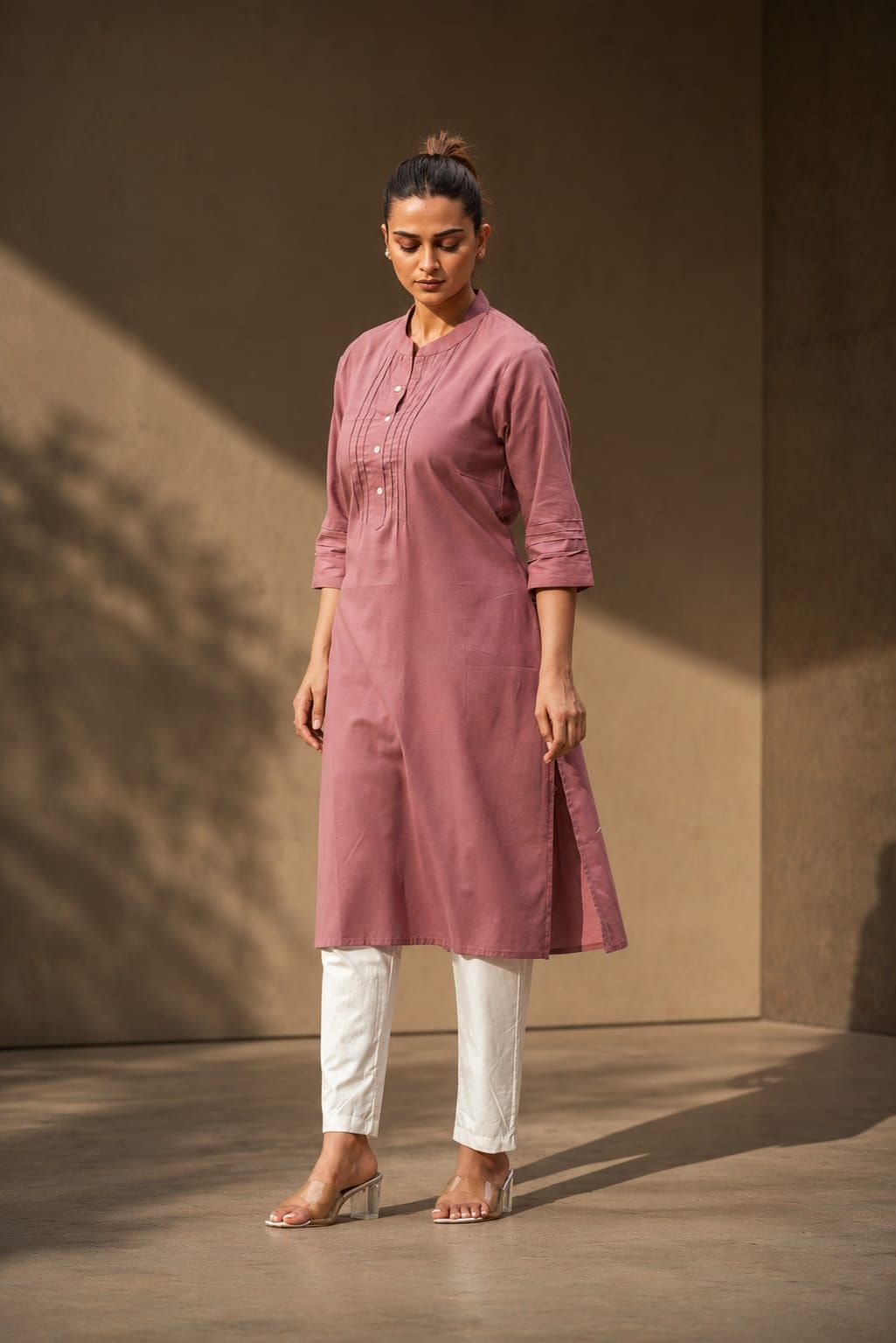 B.Pink Cotton Flex Straight Kurta, view 1
