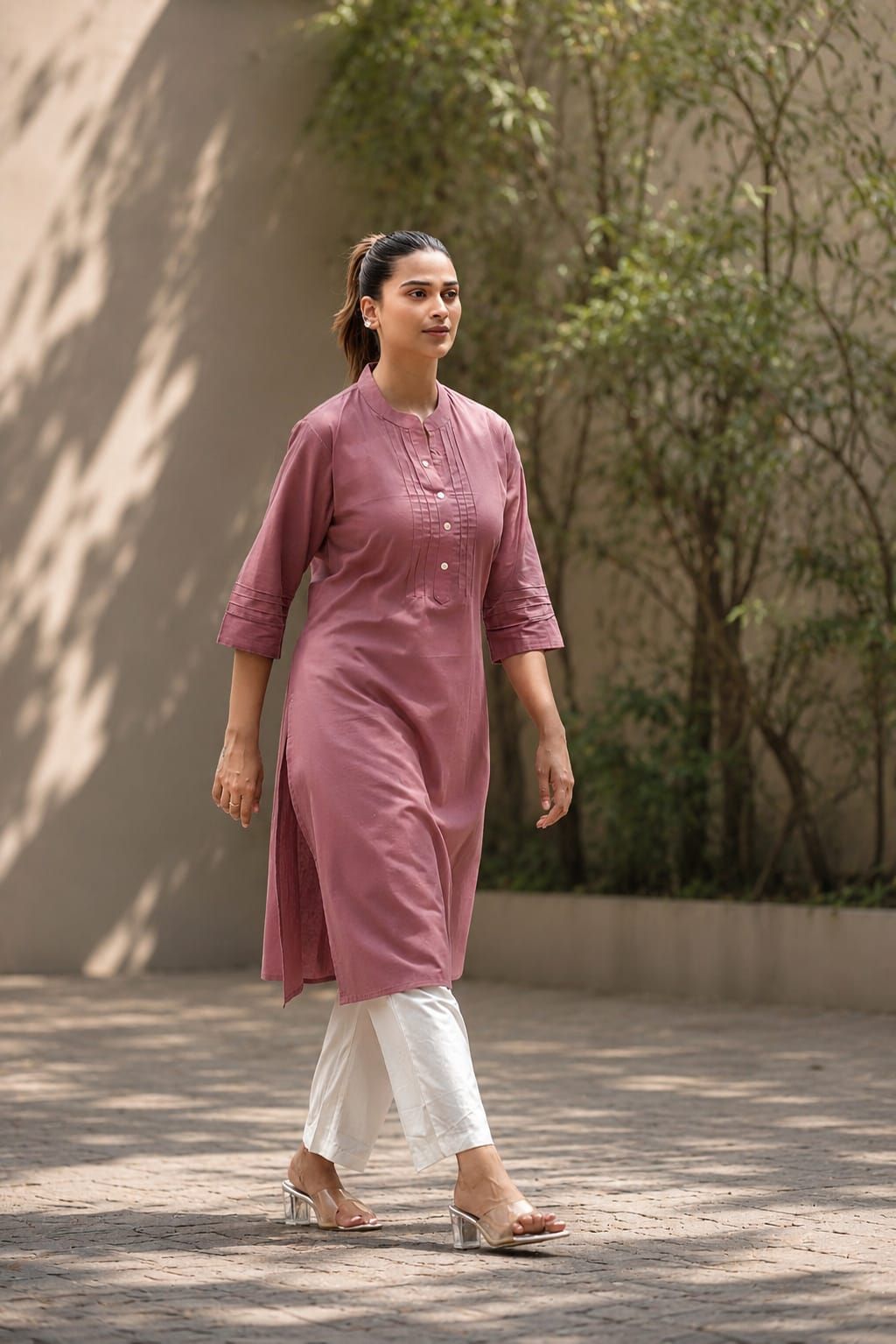 B.Pink Cotton Flex Straight Kurta, view 3