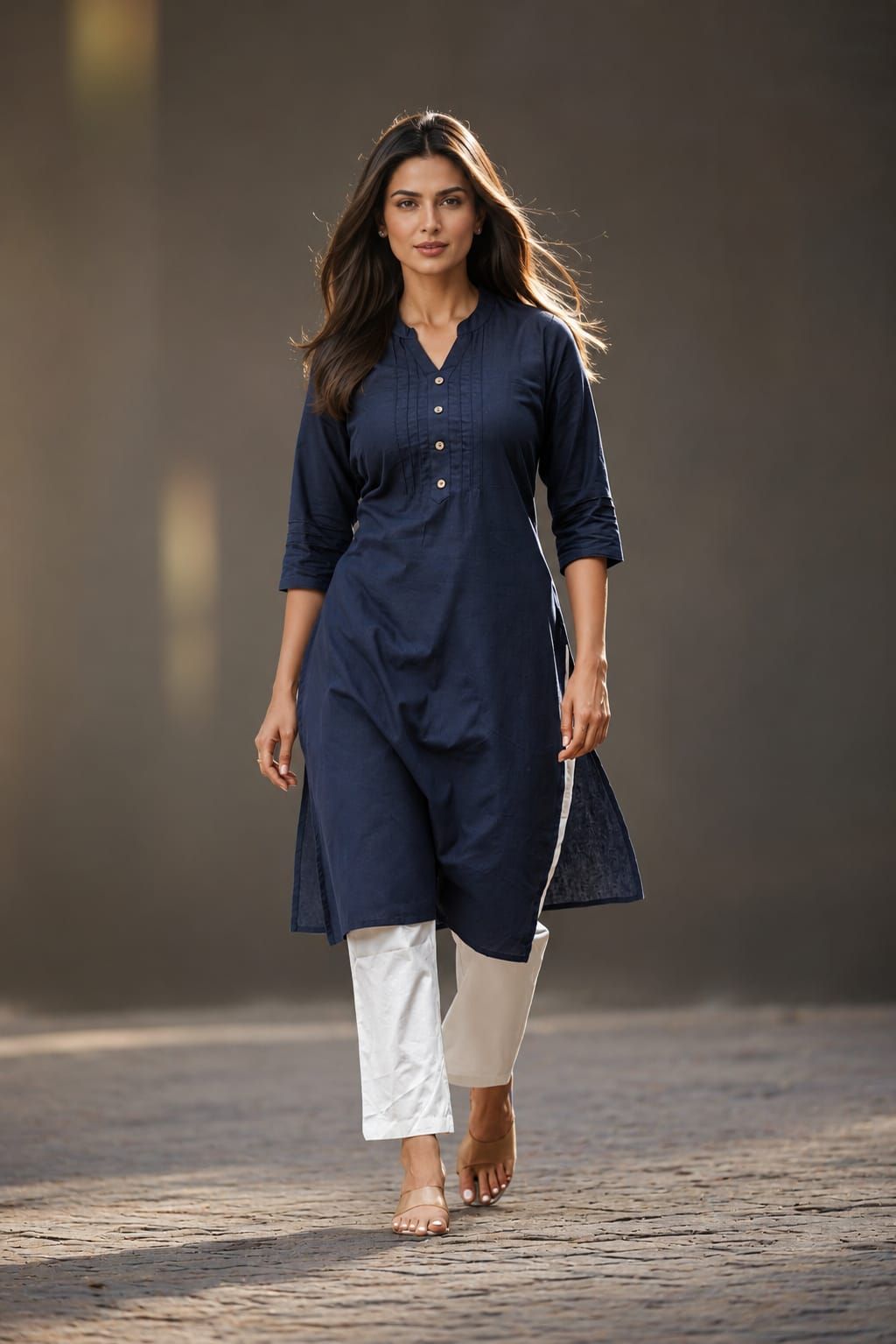 Navy Cotton Flex Straight Kurta, view 1