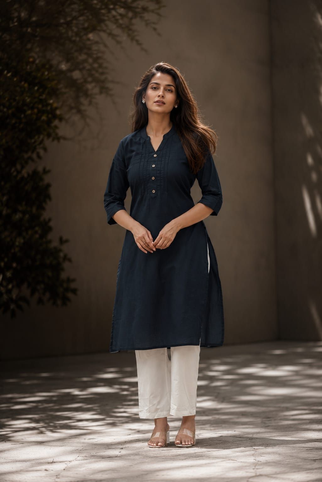 Navy Cotton Flex Straight Kurta, view 2