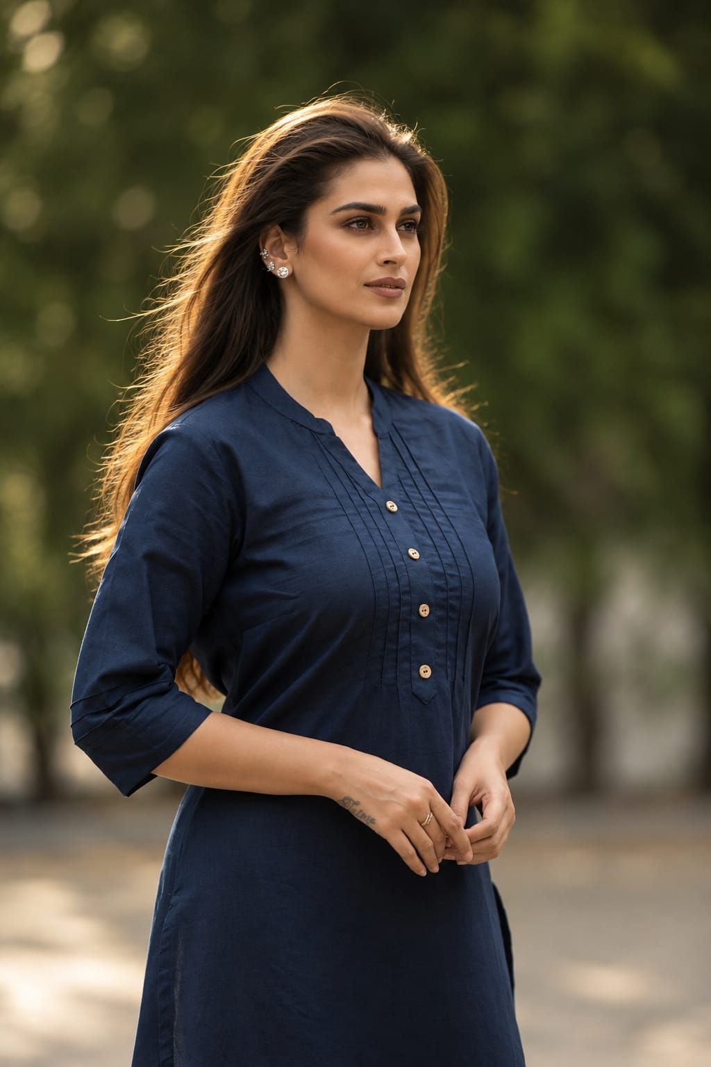 Navy Cotton Flex Straight Kurta, view 3