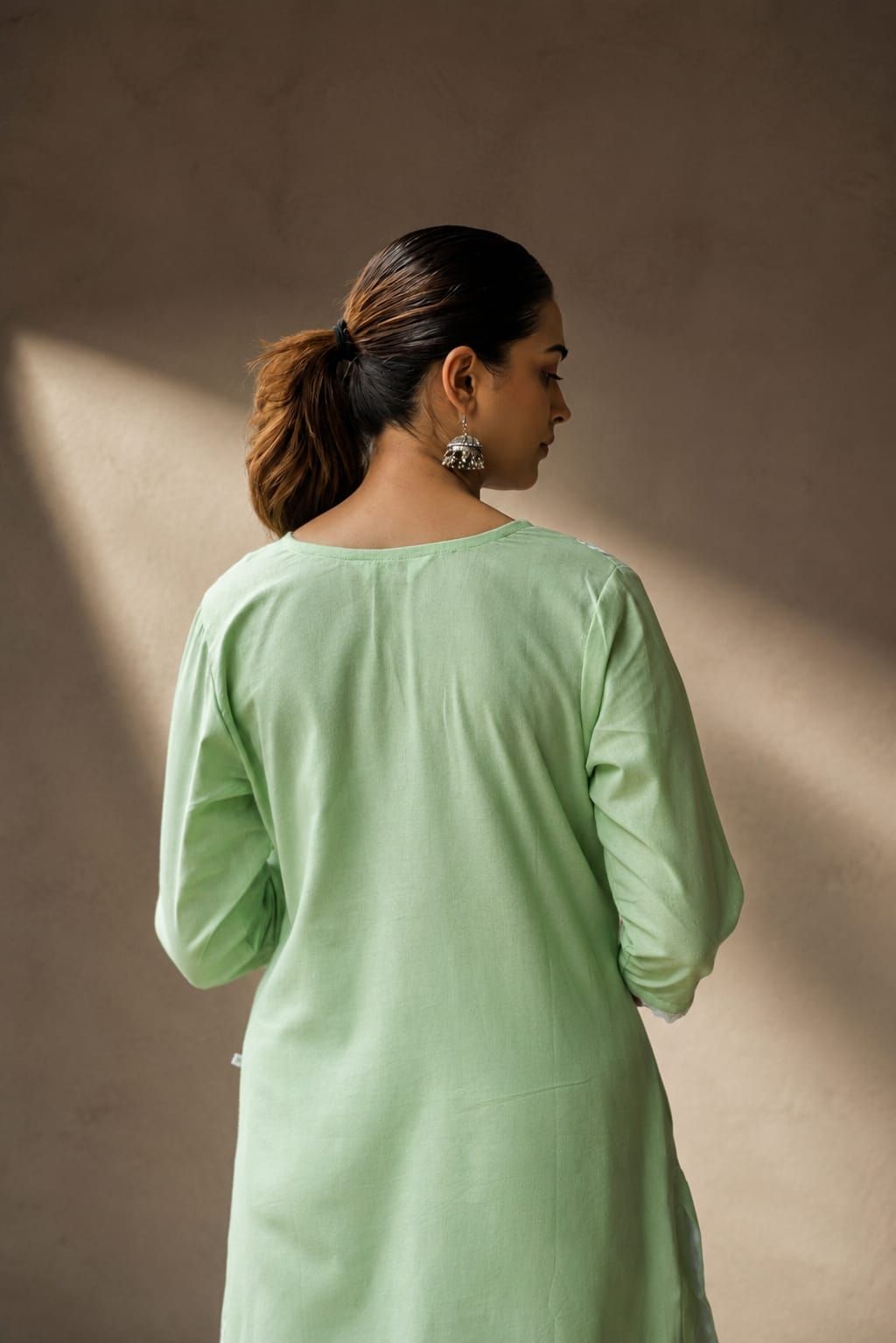 Sea Green Embroidered Cotton Flex Straight Kurta Pant Dupatta Set, view 4