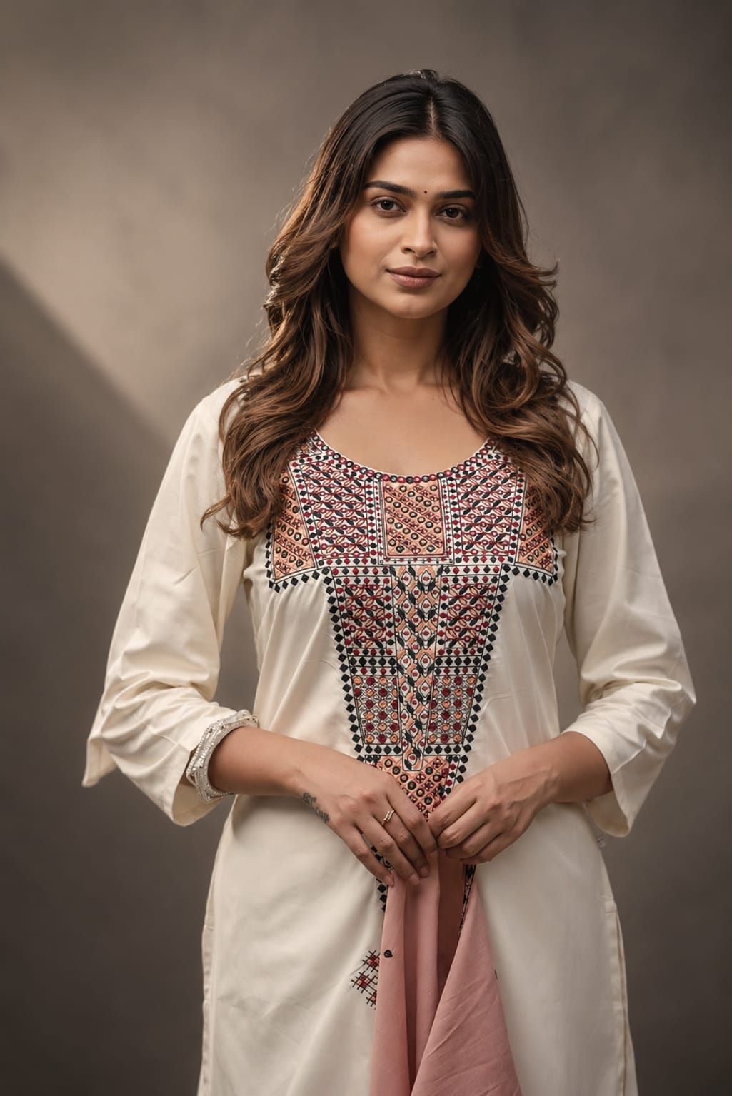 Off White Embroidered Straight Rayon Kurta Pant Dupatta Set, view 5
