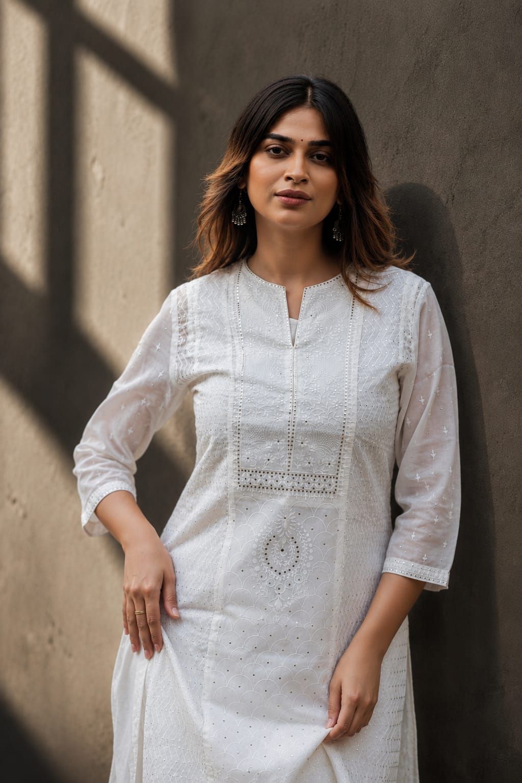 Off White Embroidered Organza A-Line Kurta Pant Set, view 2