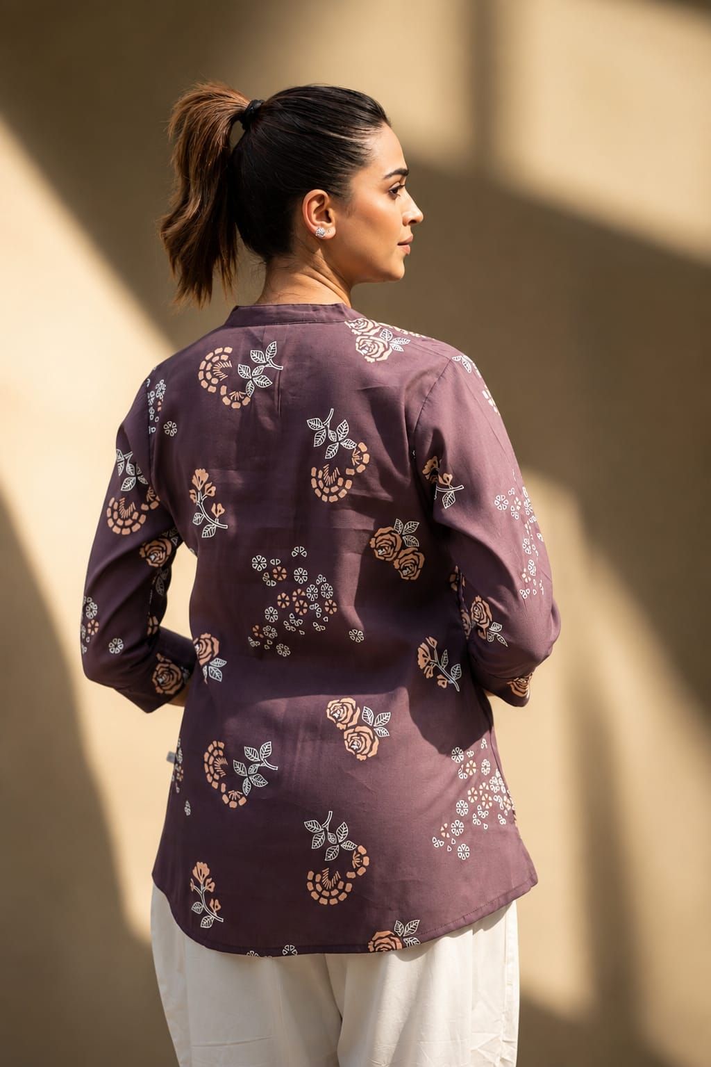 Lavender Floral Printed Romanam Top, view 3