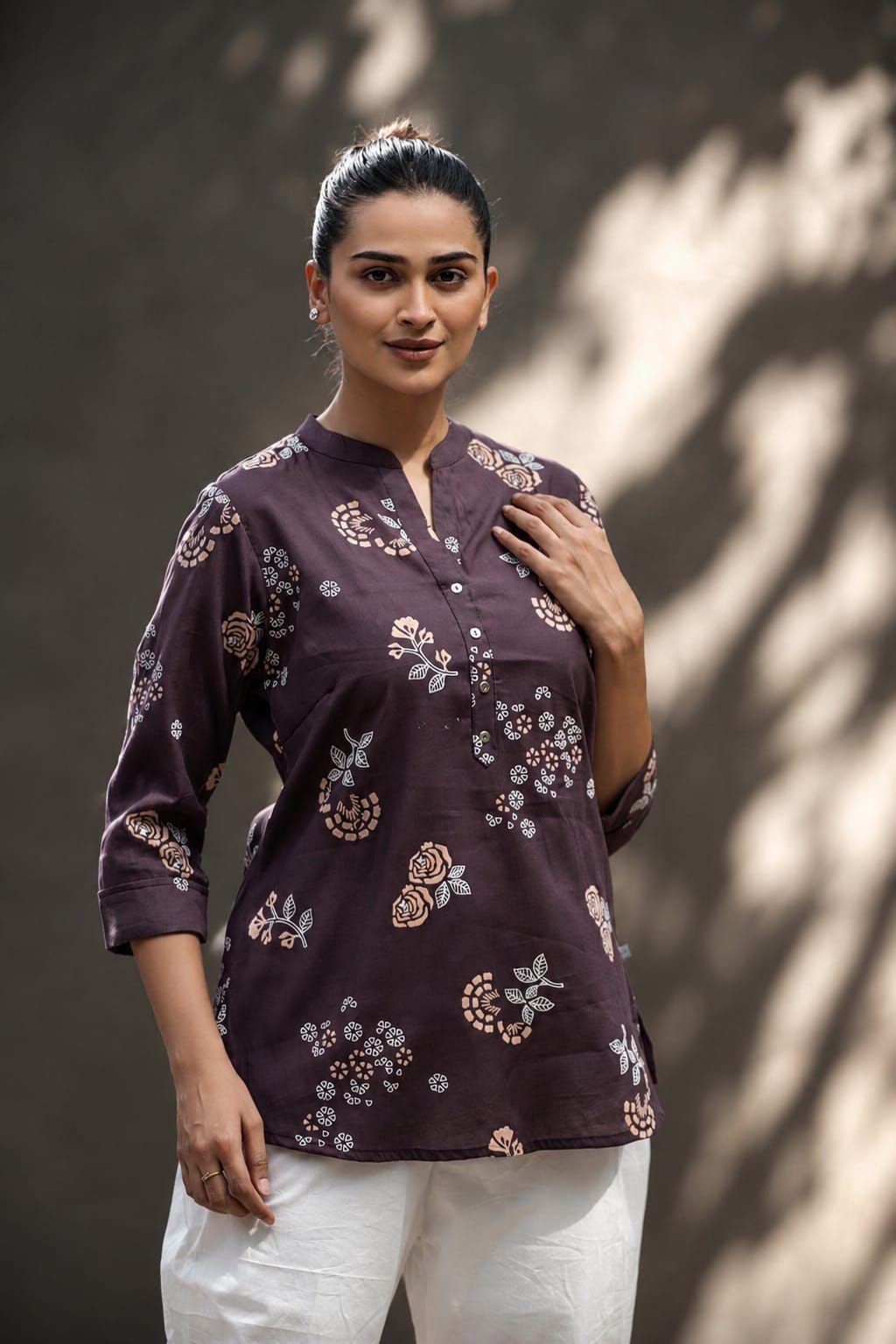 Lavender Floral Printed Romanam Top, view 4
