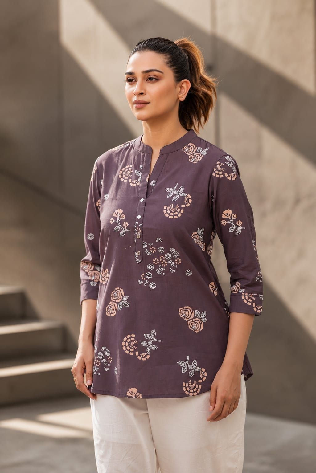 Lavender Floral Printed Romanam Top, view 5