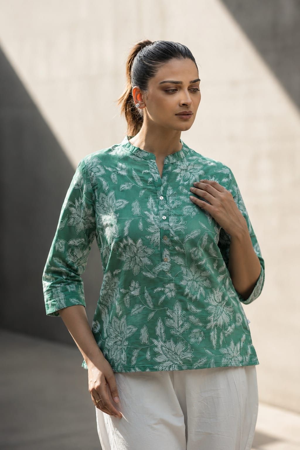 Green Printed Romanam Top, view 1