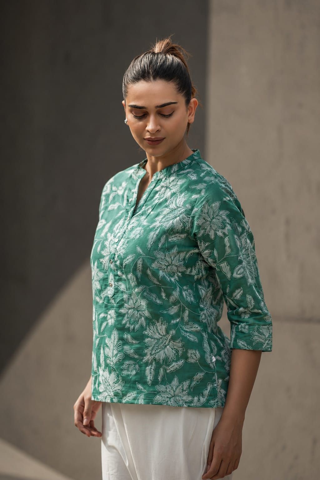 Green Printed Romanam Top, view 2
