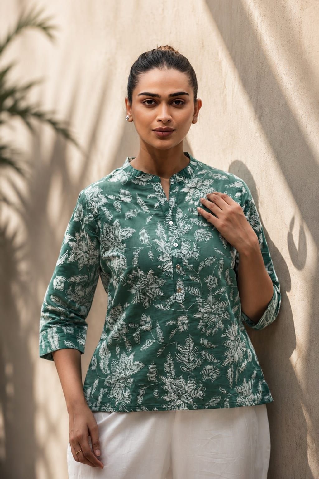 Green Printed Romanam Top, view 5