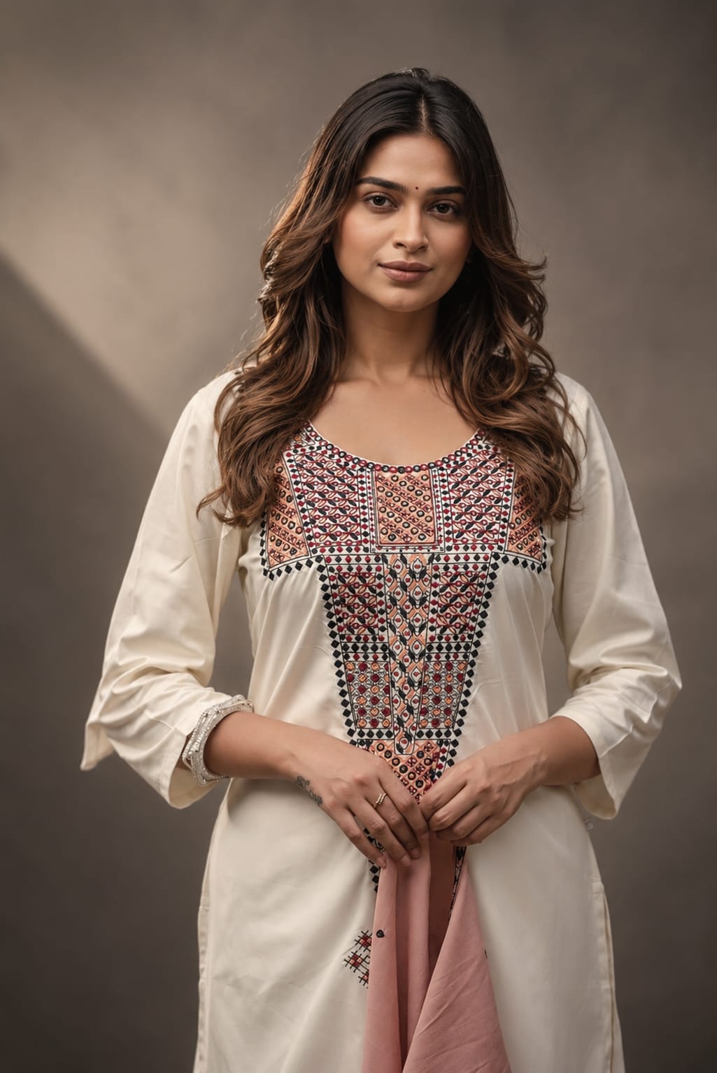 Off White Embroidered Straight Rayon Kurta Pant Dupatta Set