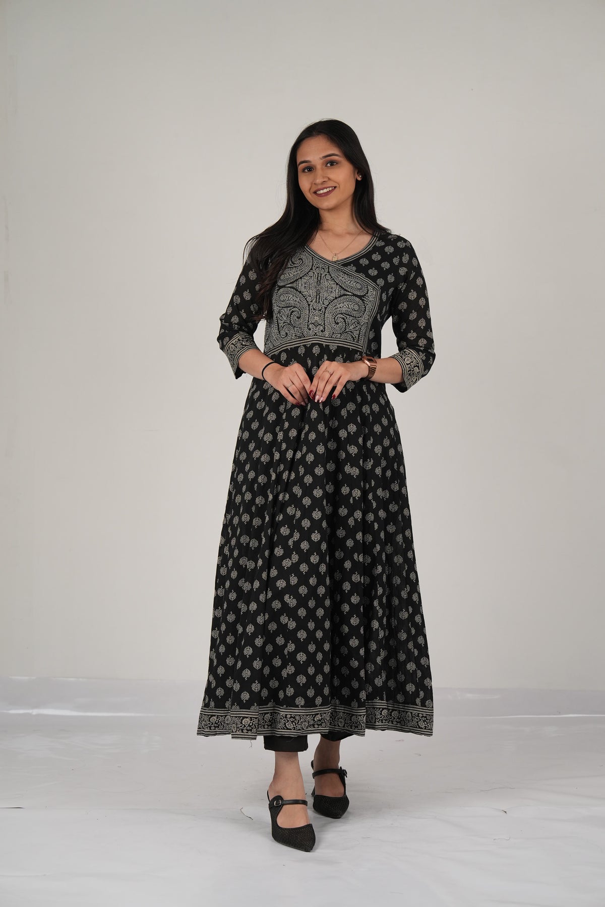Black Printed Anarkali Kurta Set with Dupatta