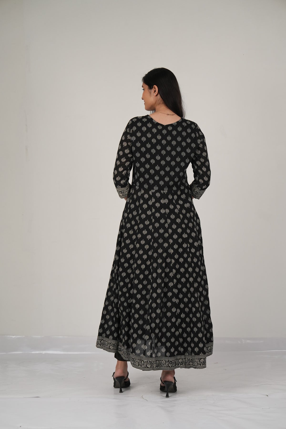 Black Printed Anarkali Kurta Set with Dupatta