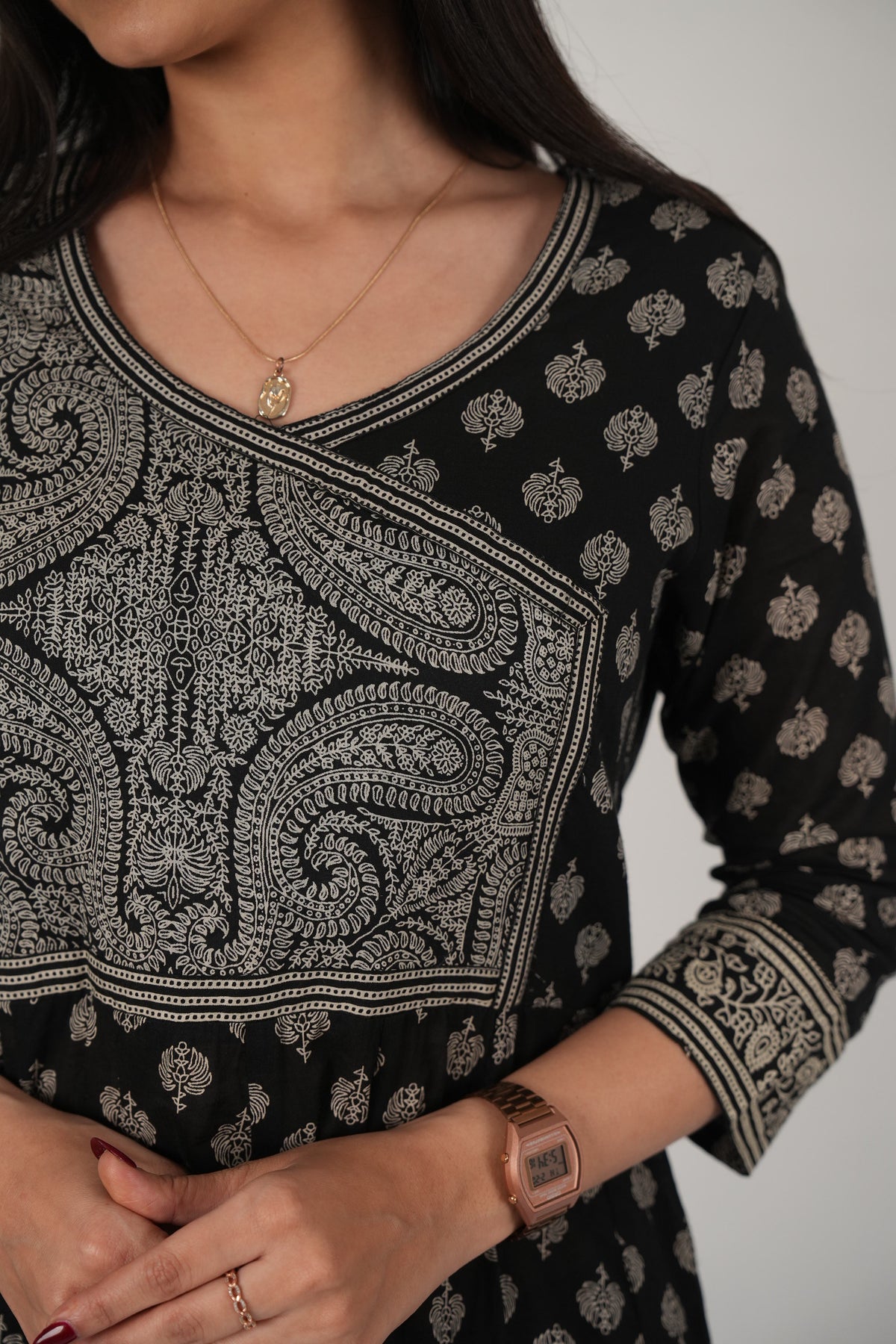 Black Printed Anarkali Kurta Set with Dupatta