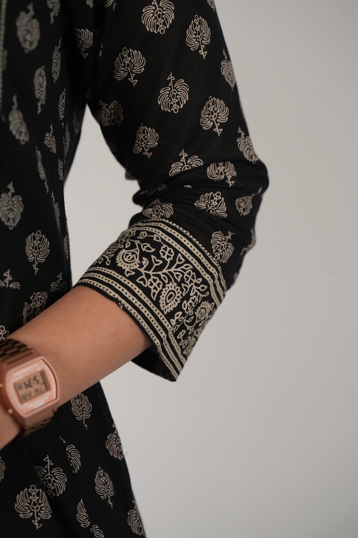 Black Printed Anarkali Kurta Set with Dupatta