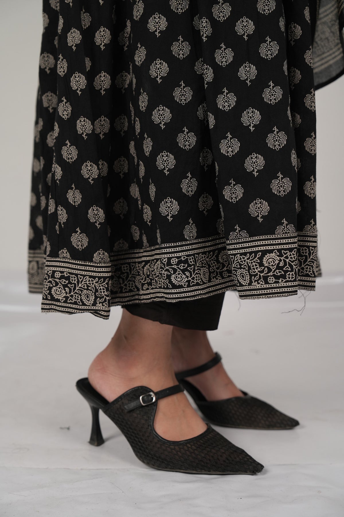 Black Printed Anarkali Kurta Set with Dupatta