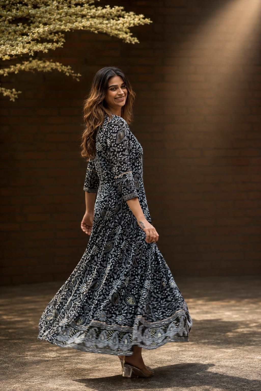Black Floral Printed Georgette Anarkali Gown for Women, view 5