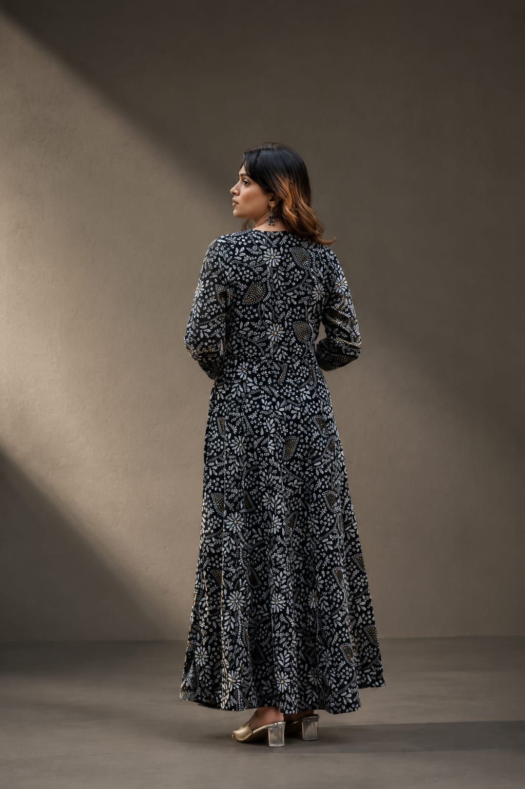 Black Floral Printed Georgette Anarkali Gown for Women, view 6