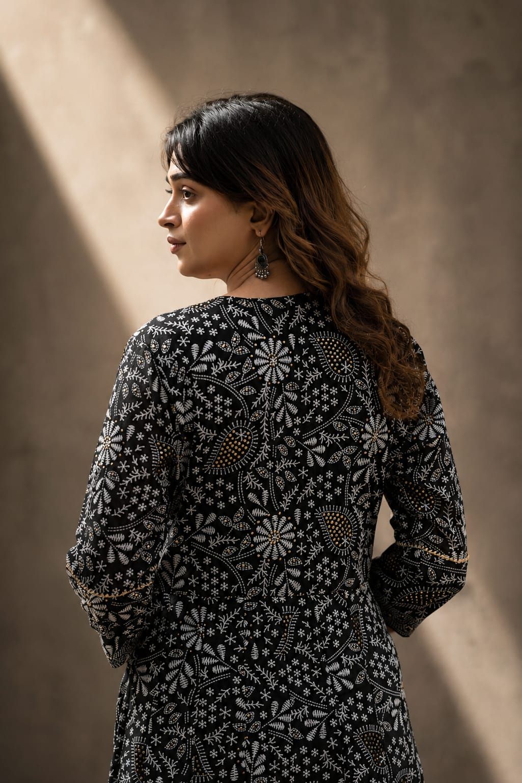 Black Floral Printed Georgette Anarkali Gown for Women, view 8