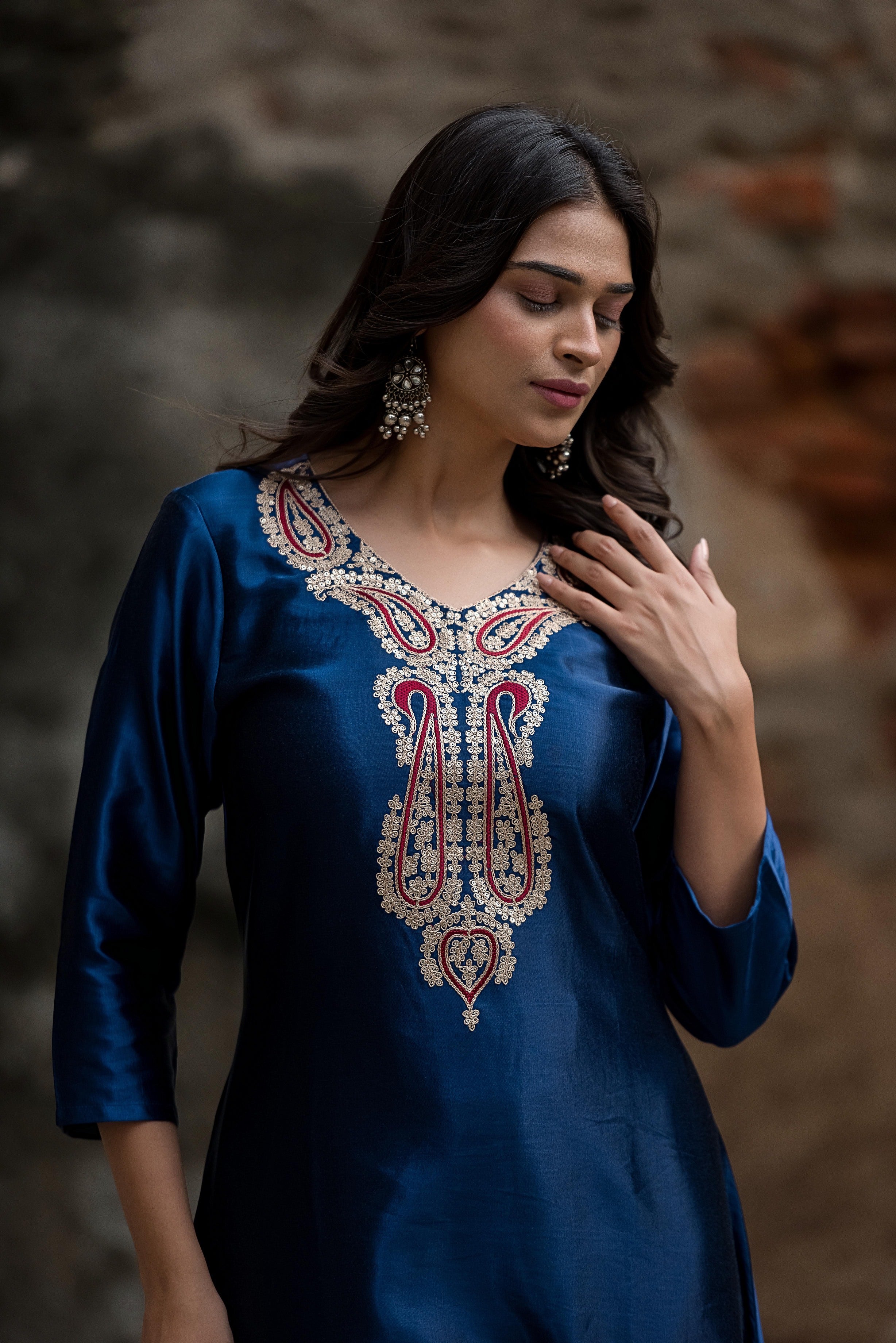 Midnight Blue Embroidered Kurta Set