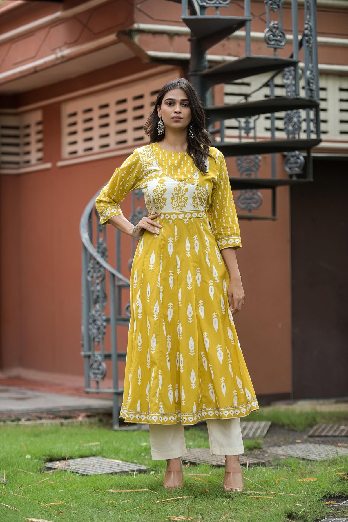 Mustard Yellow Printed Anarkali Kurta