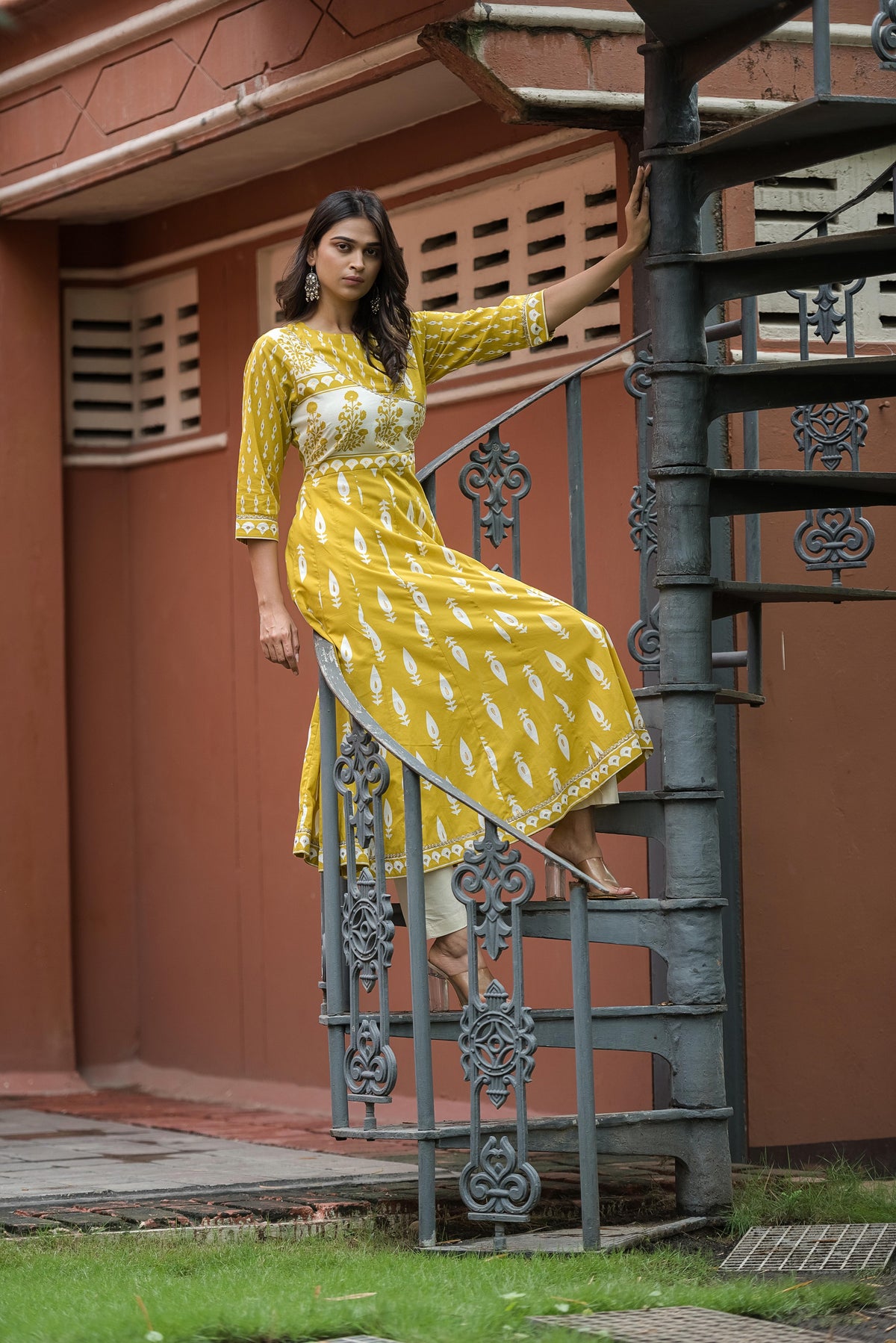 Mustard Yellow Printed Anarkali Kurta