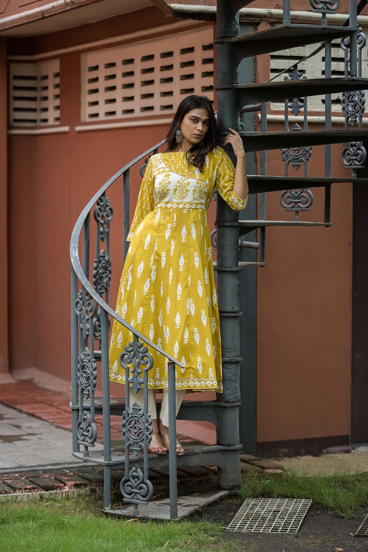 Mustard Yellow Printed Anarkali Kurta
