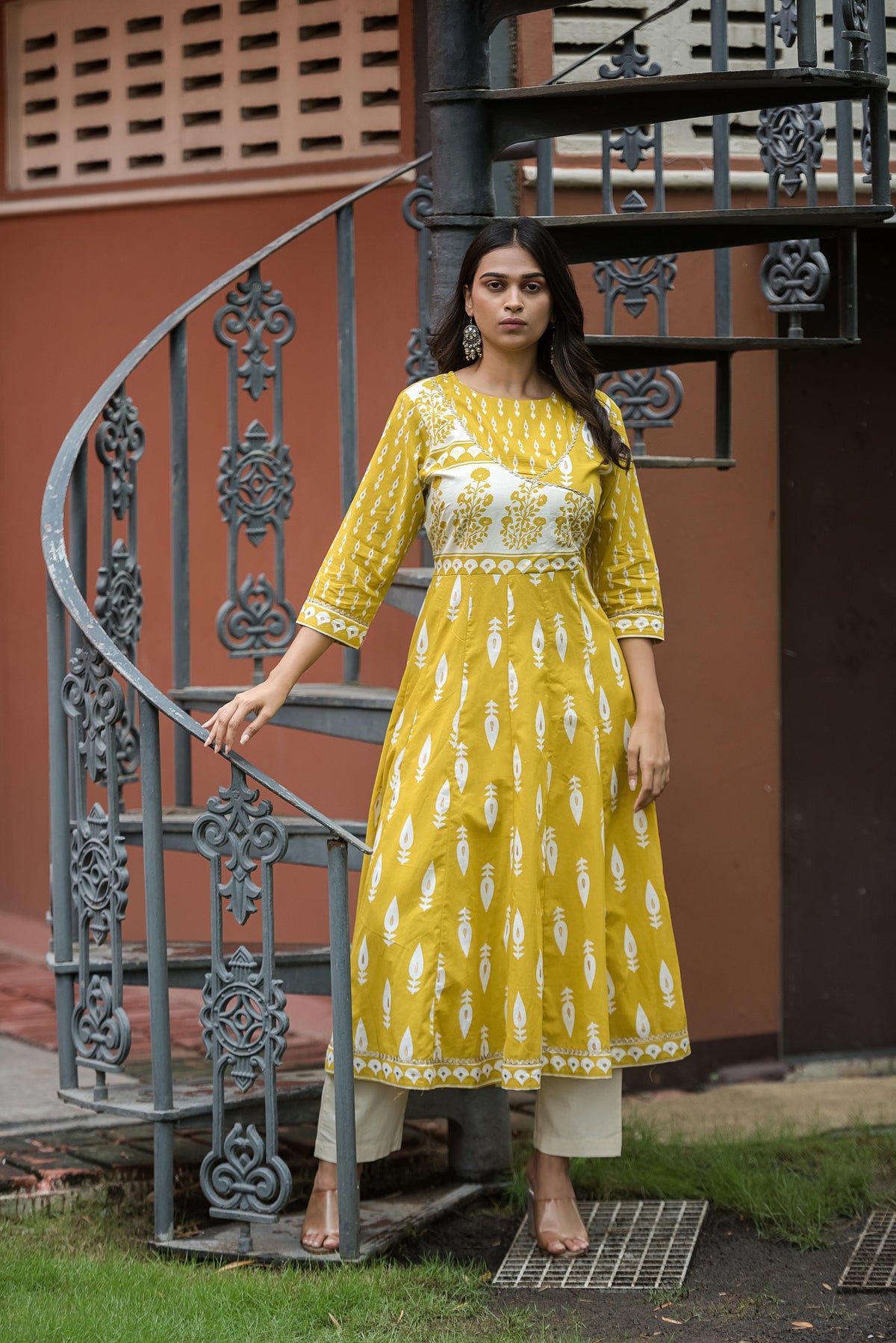 Mustard Yellow Printed Anarkali Kurta