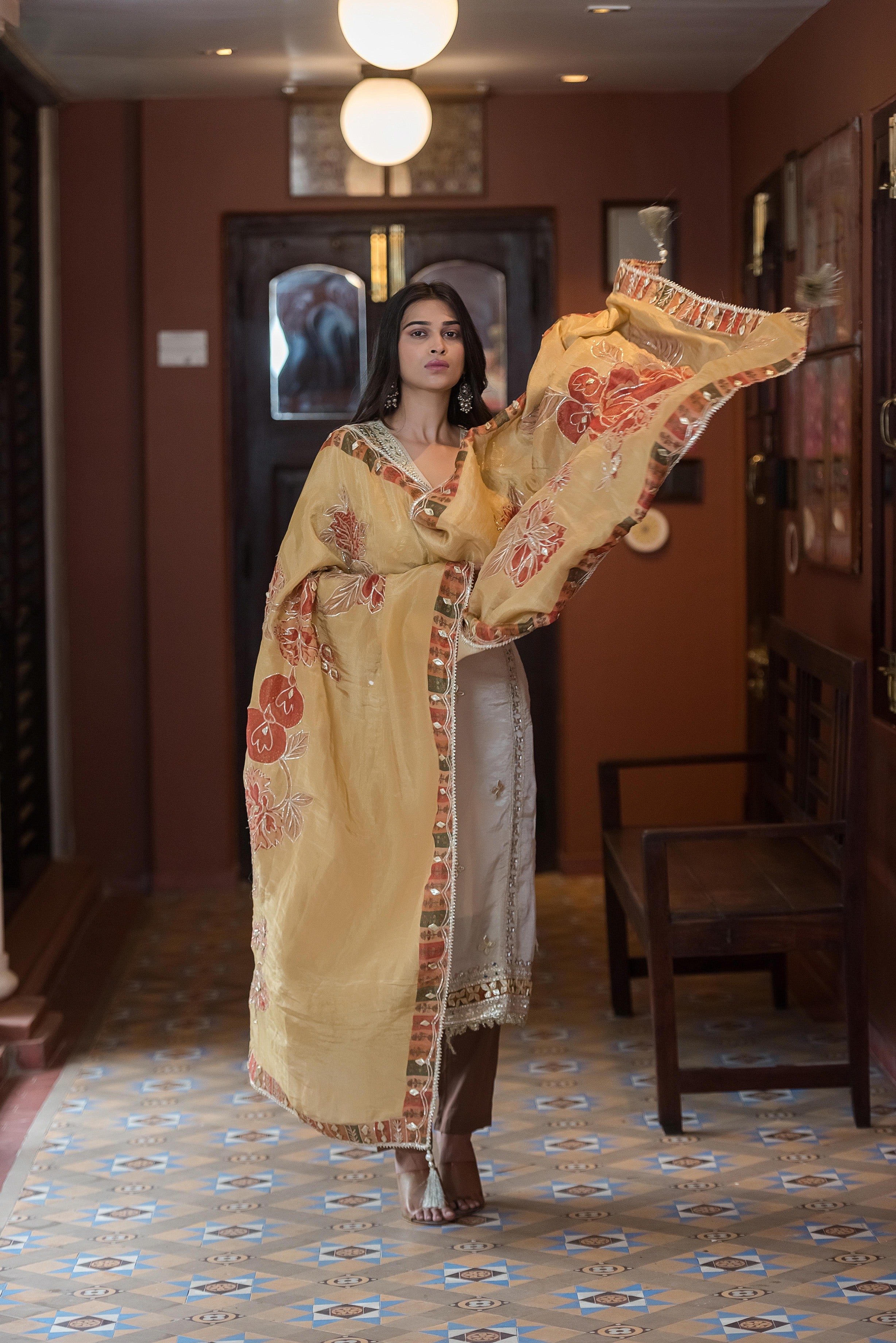 Ivory Noor Mirror-Work Kurta Set