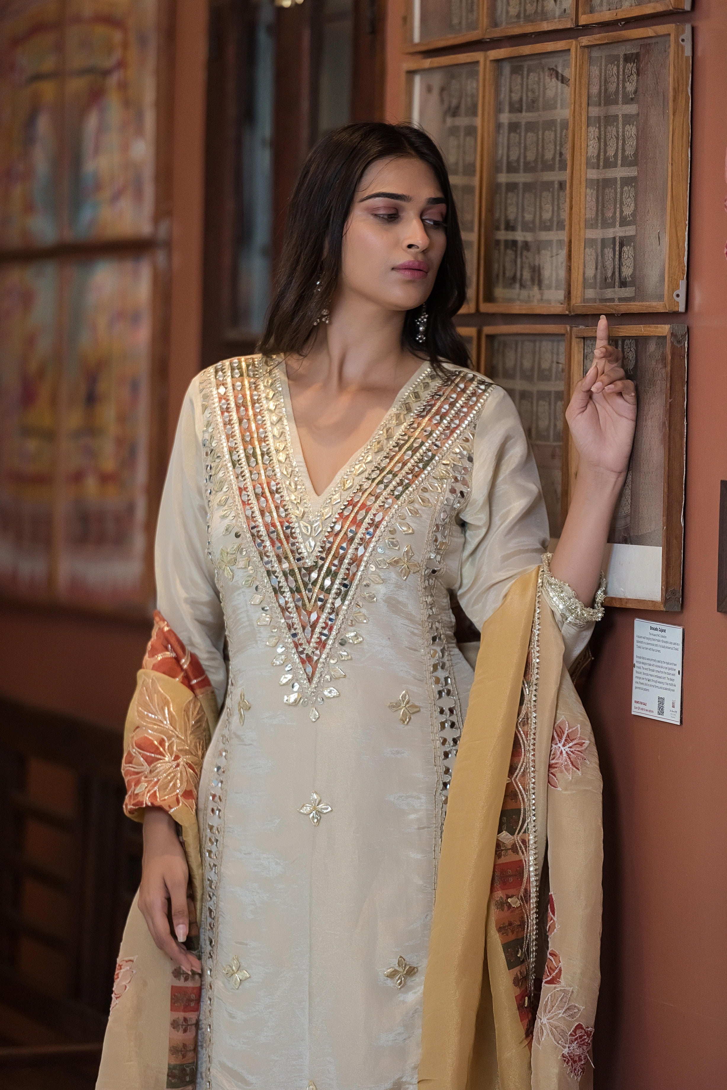 Ivory Noor Mirror-Work Kurta Set