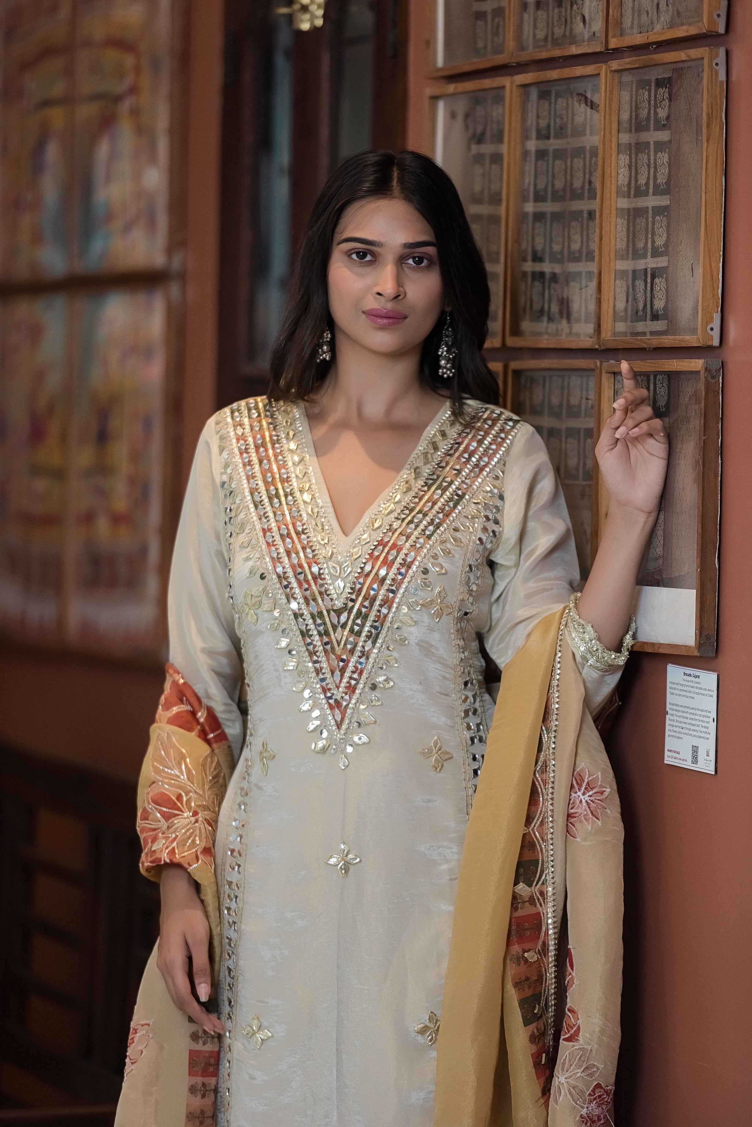 Ivory Noor Mirror-Work Kurta Set