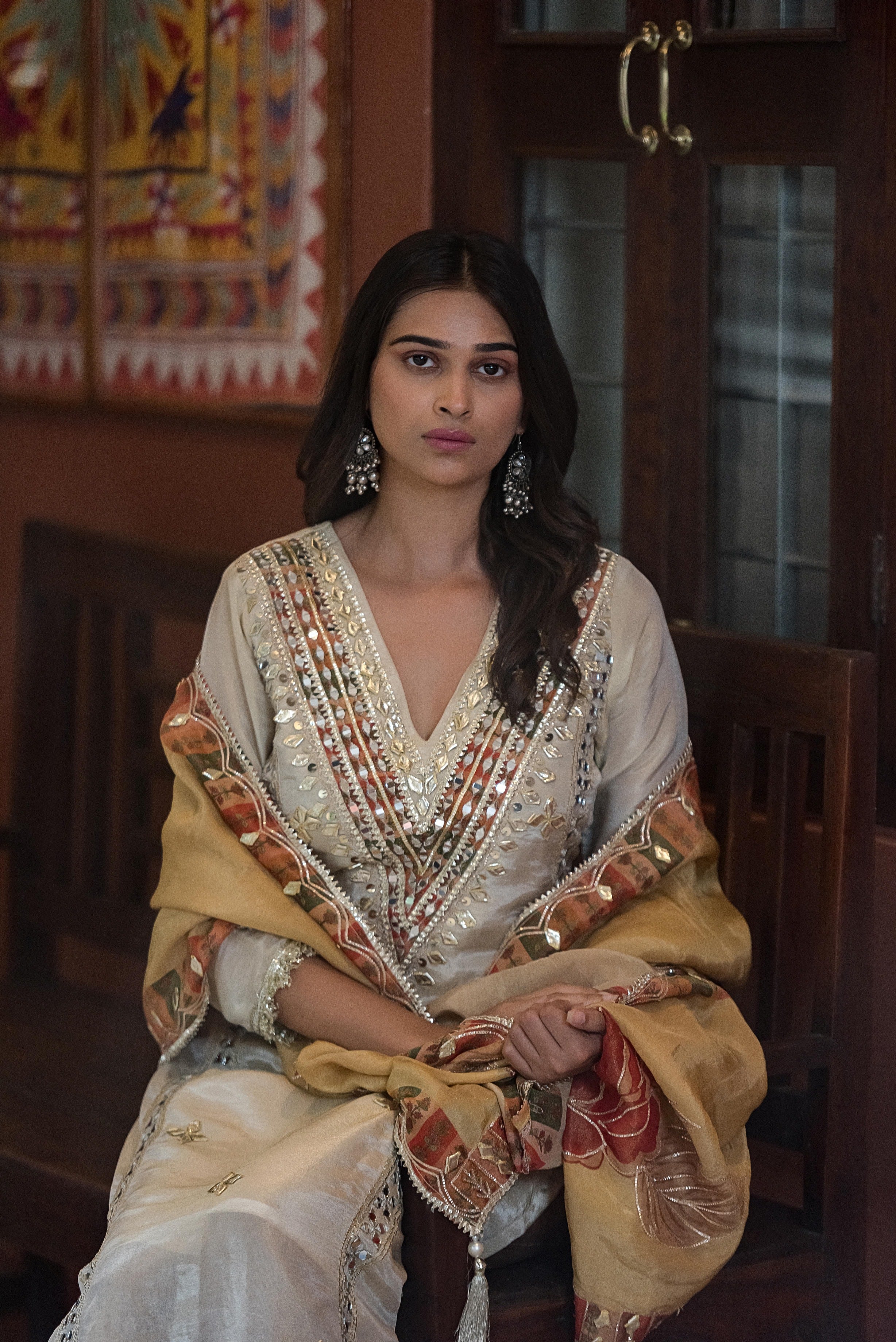 Ivory Noor Mirror-Work Kurta Set