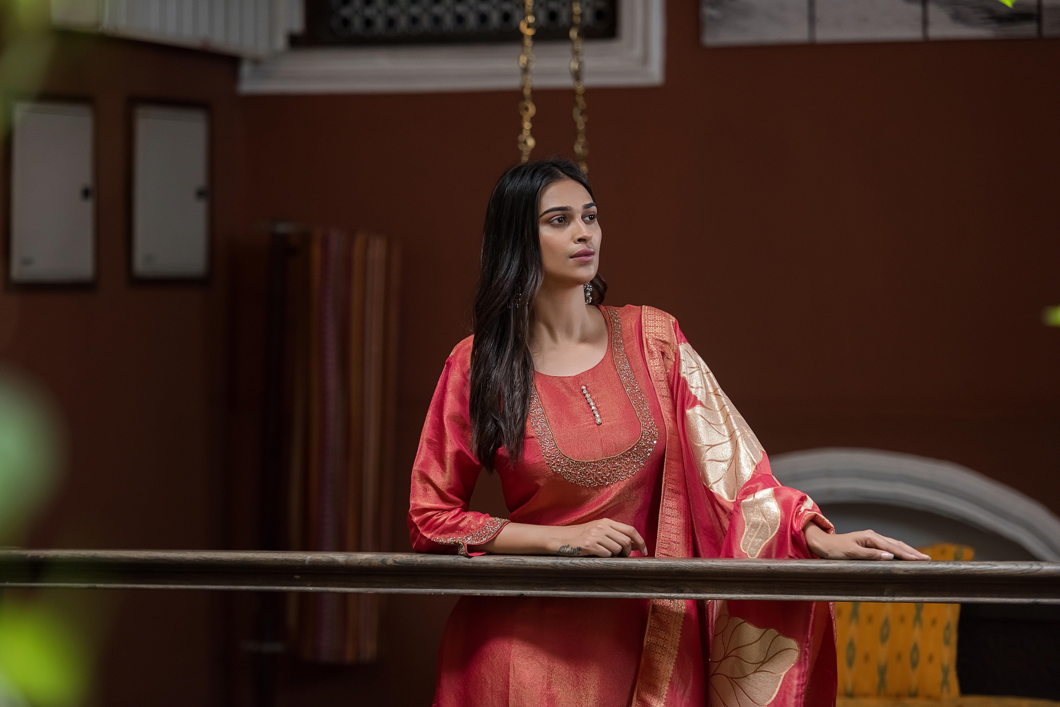 Rosewood Pink Embroidered Kurta Set