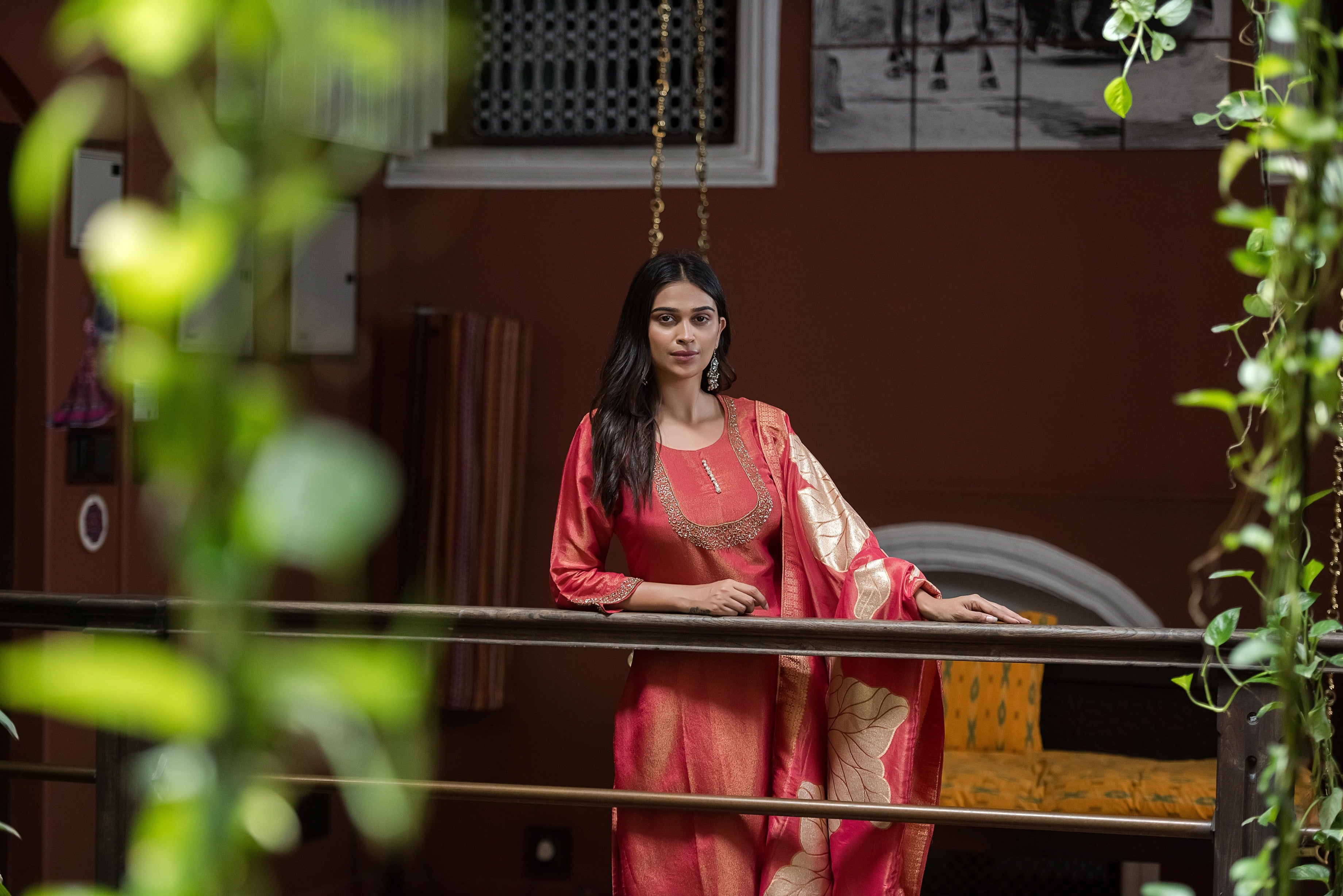 Rosewood Pink Embroidered Kurta Set