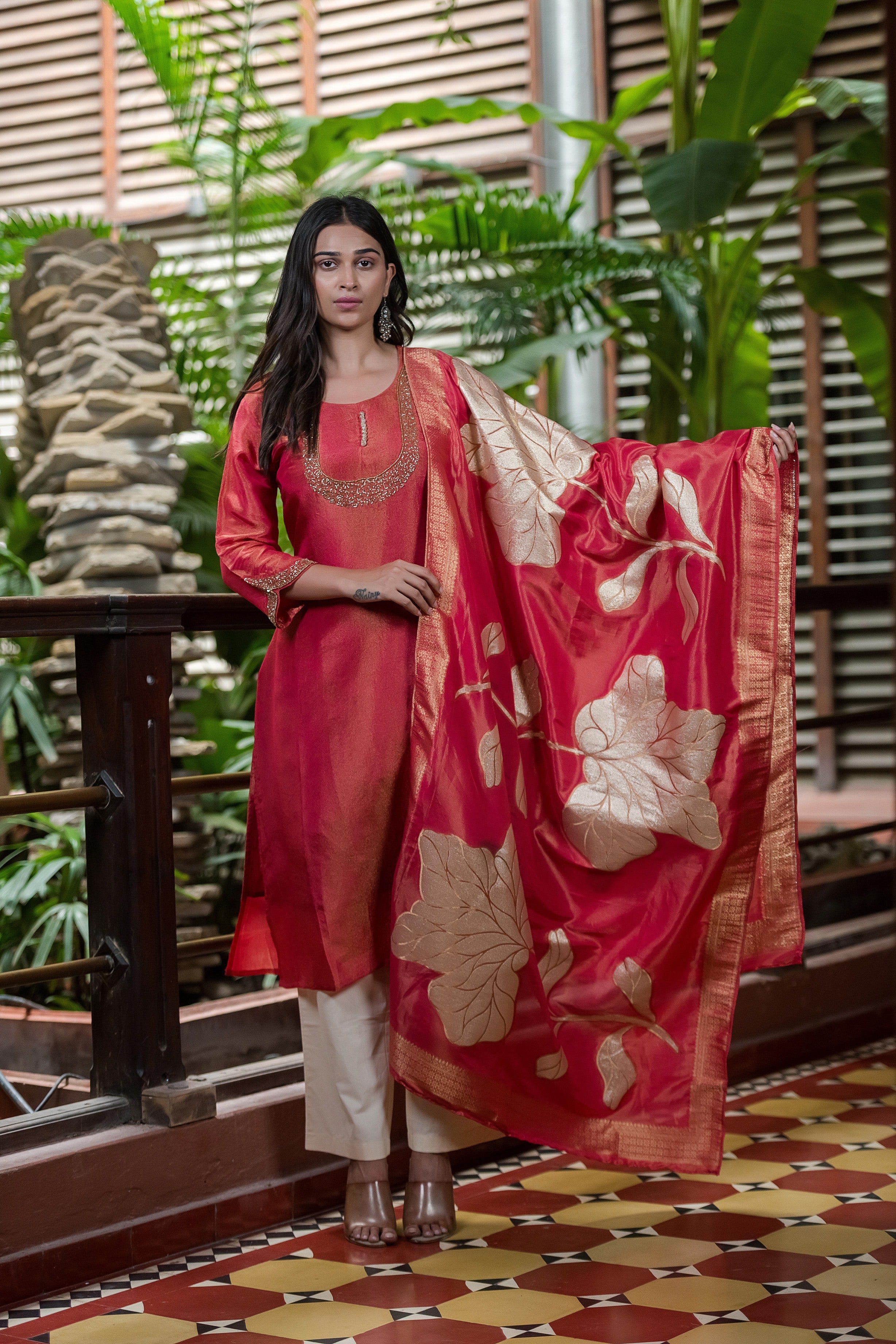 Rosewood Pink Embroidered Kurta Set
