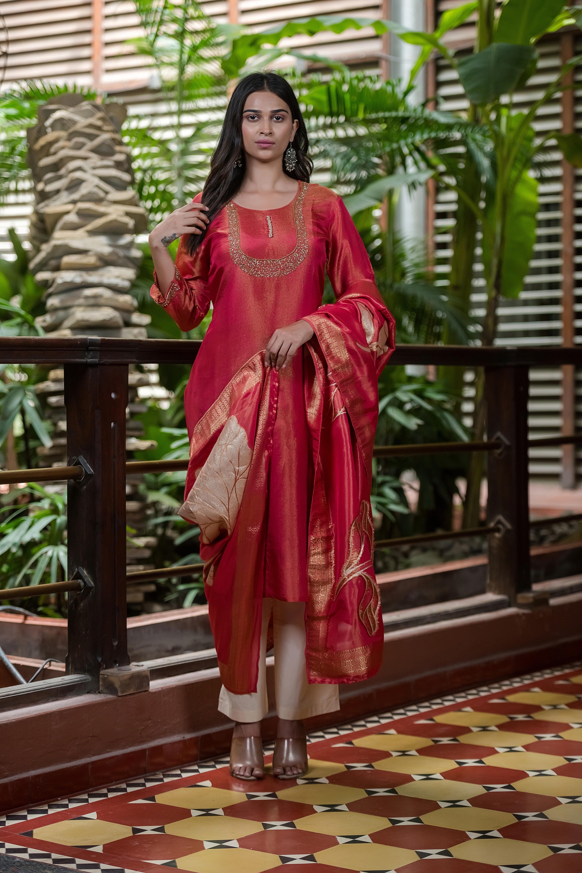 Rosewood Pink Embroidered Kurta Set