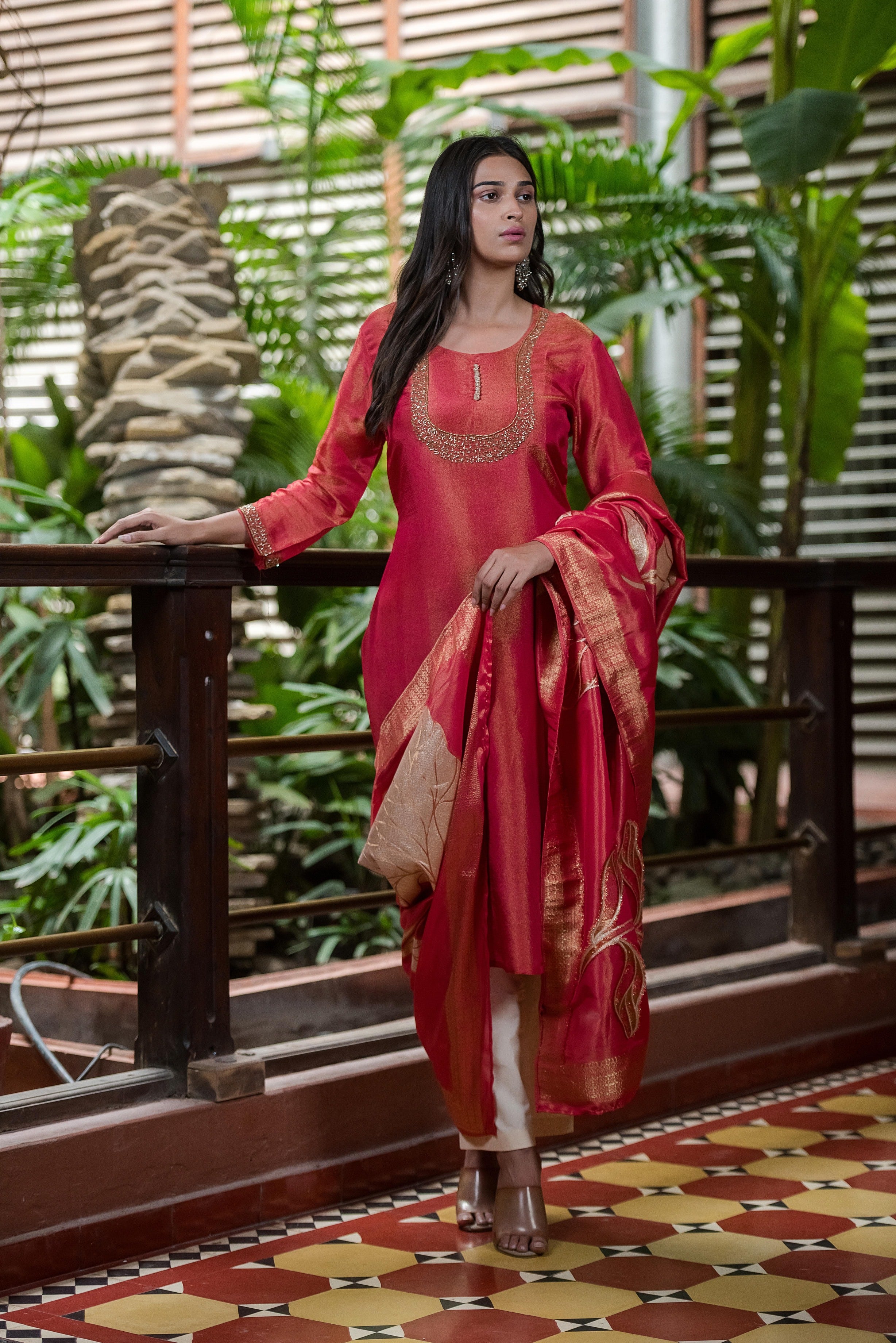 Rosewood Pink Embroidered Kurta Set