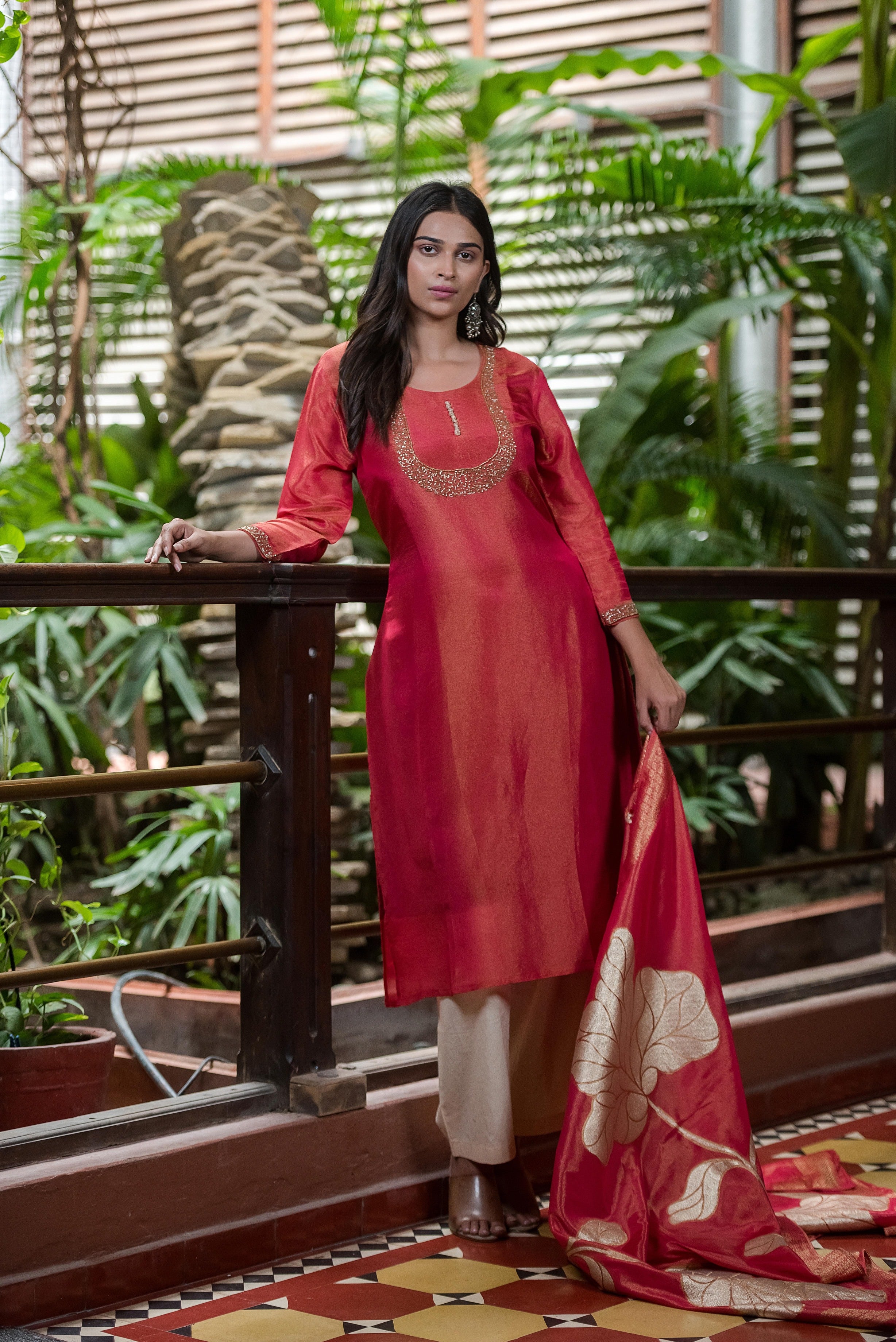 Rosewood Pink Embroidered Kurta Set