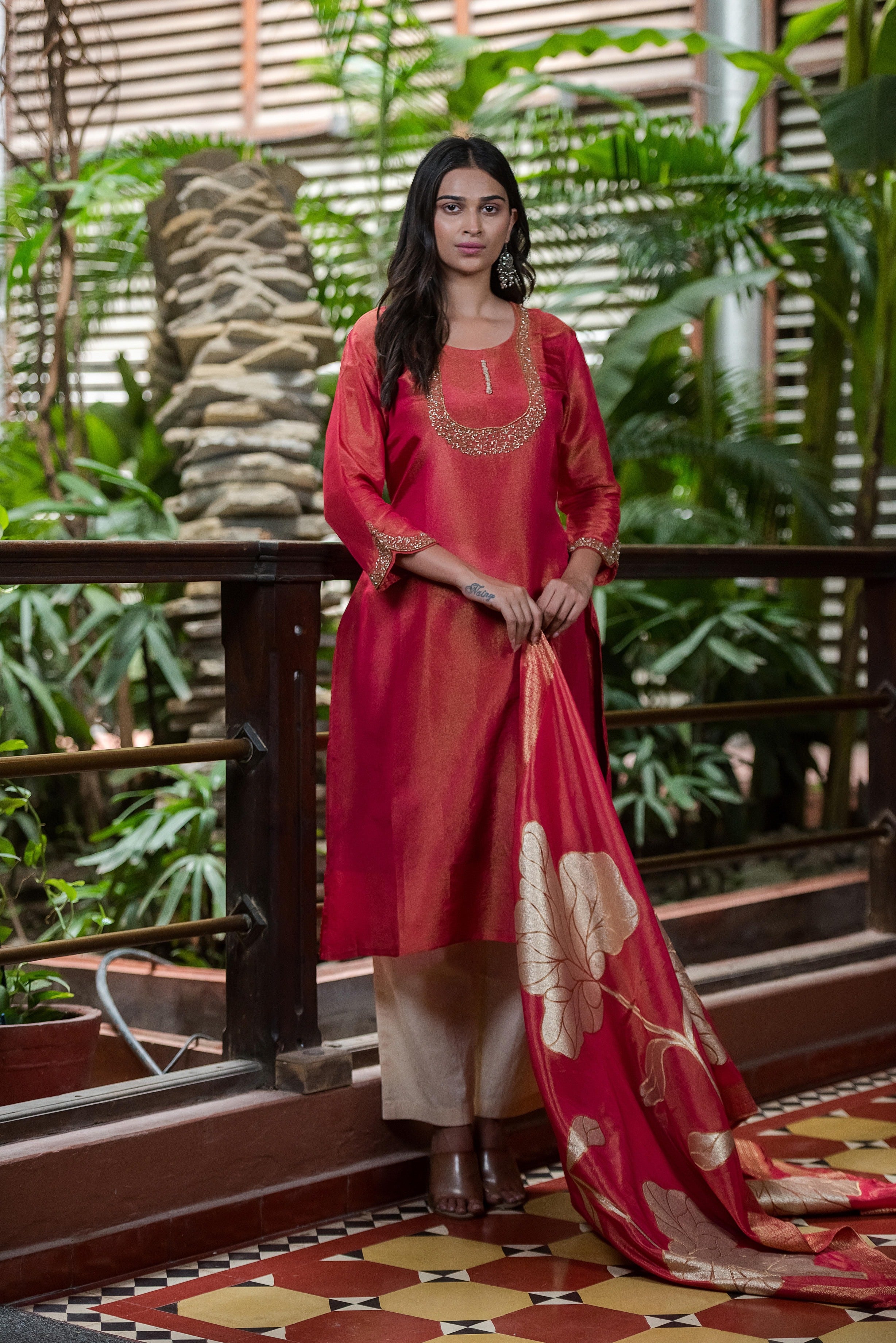 Rosewood Pink Embroidered Kurta Set
