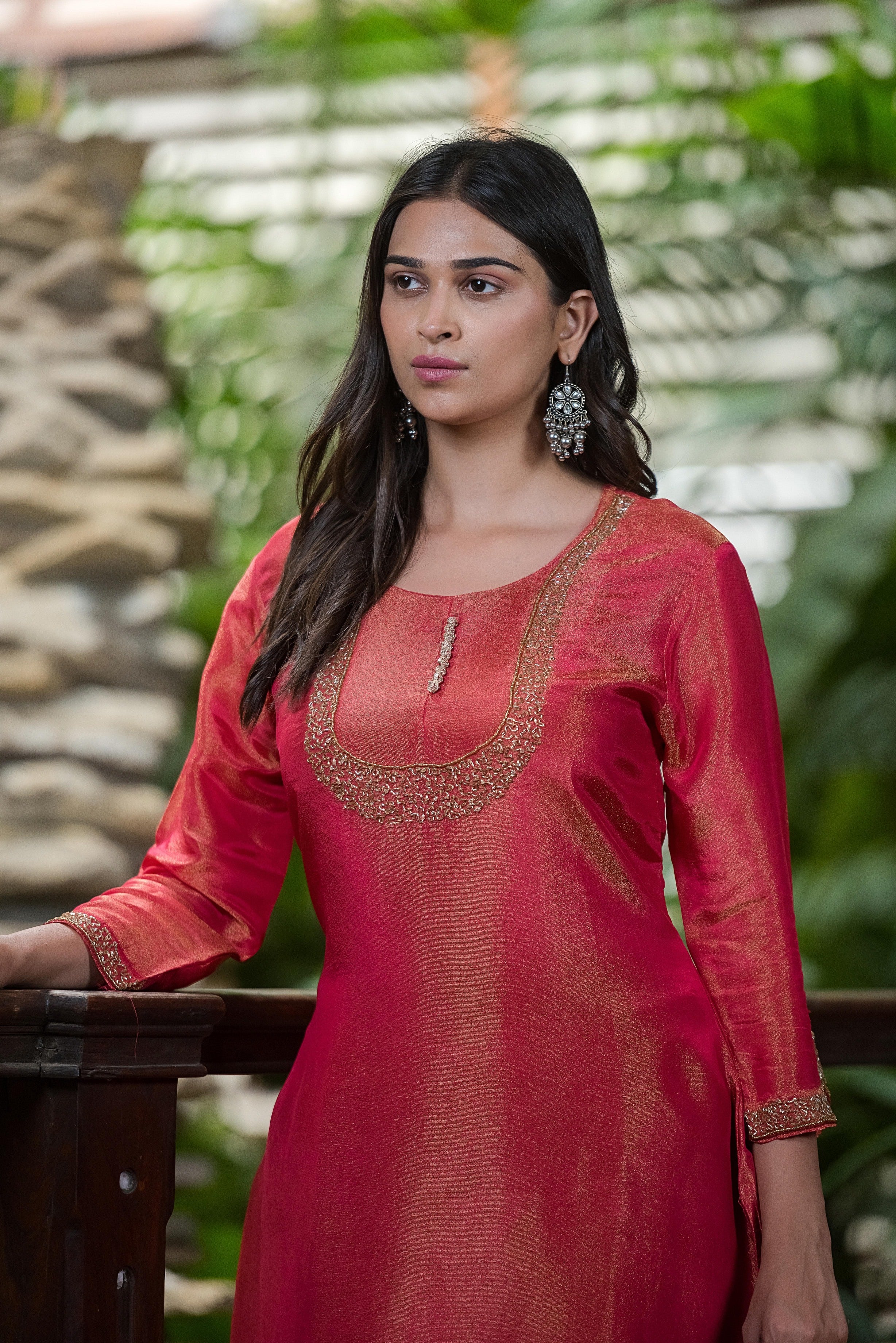 Rosewood Pink Embroidered Kurta Set