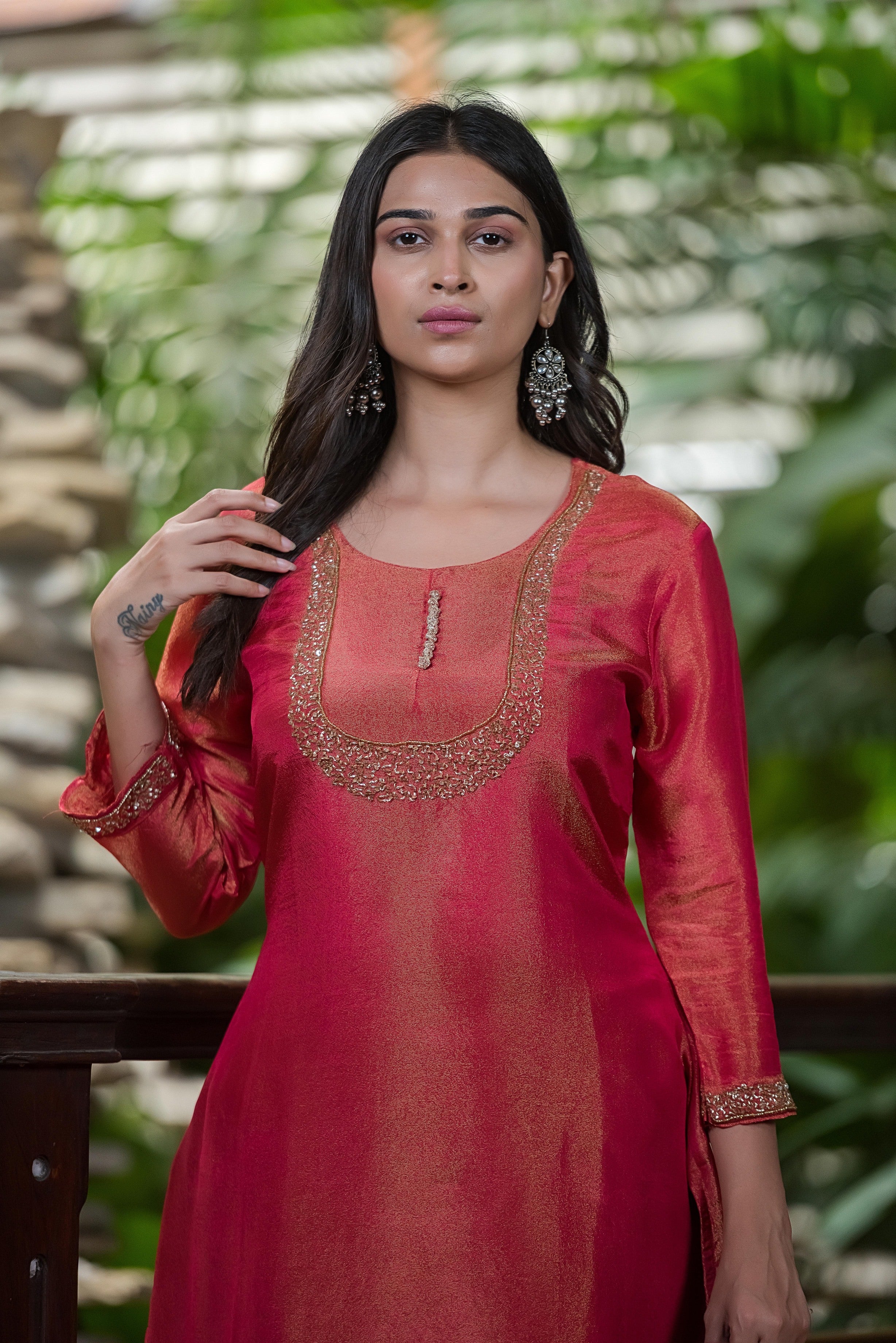 Rosewood Pink Embroidered Kurta Set