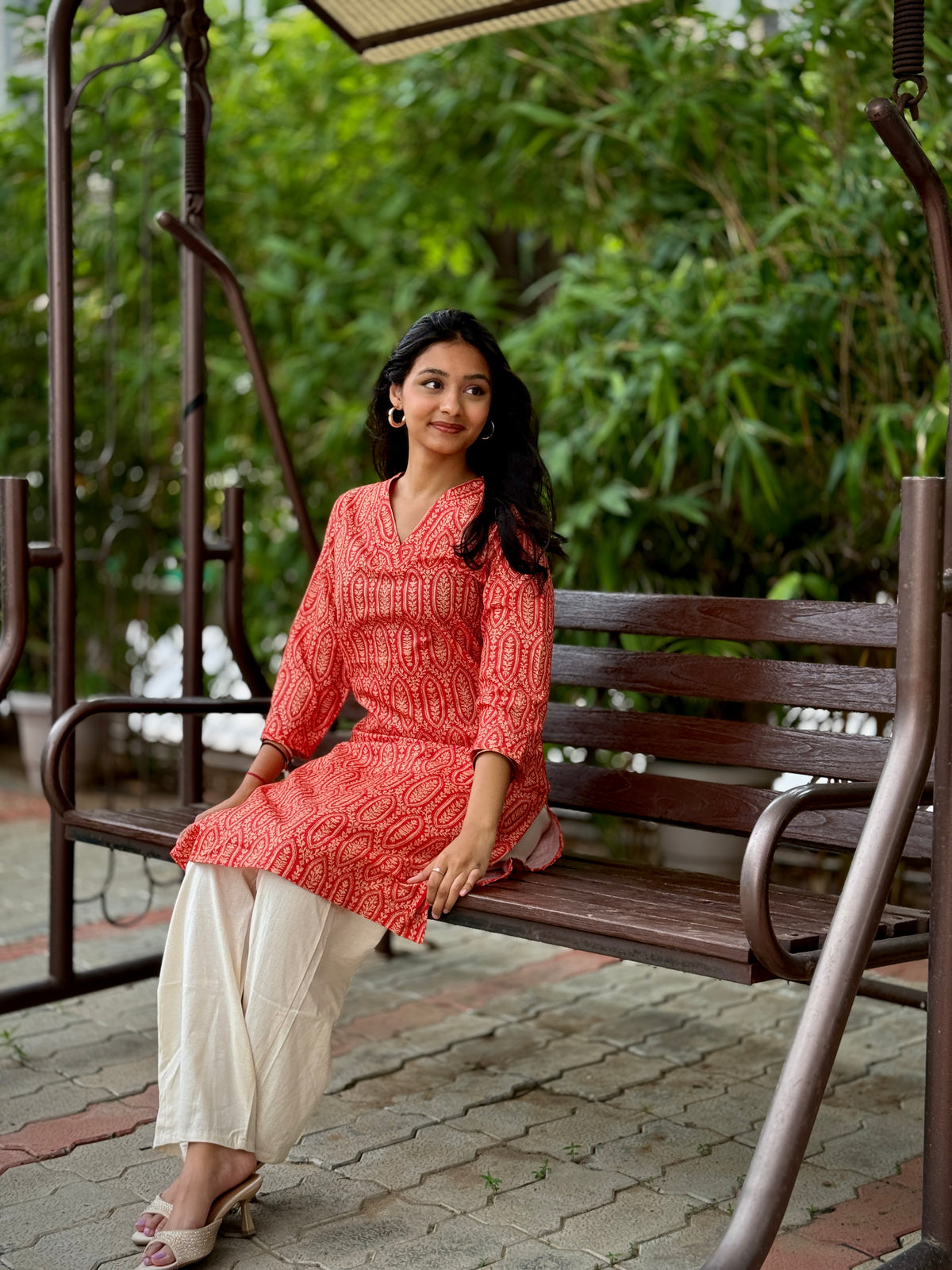 Rustic Orange Paisley Printed Kurti