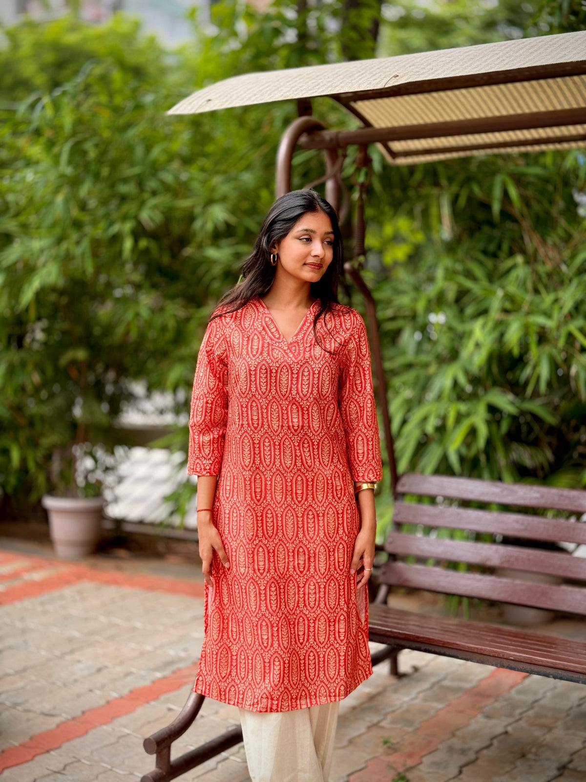 Rustic Orange Paisley Printed Kurti