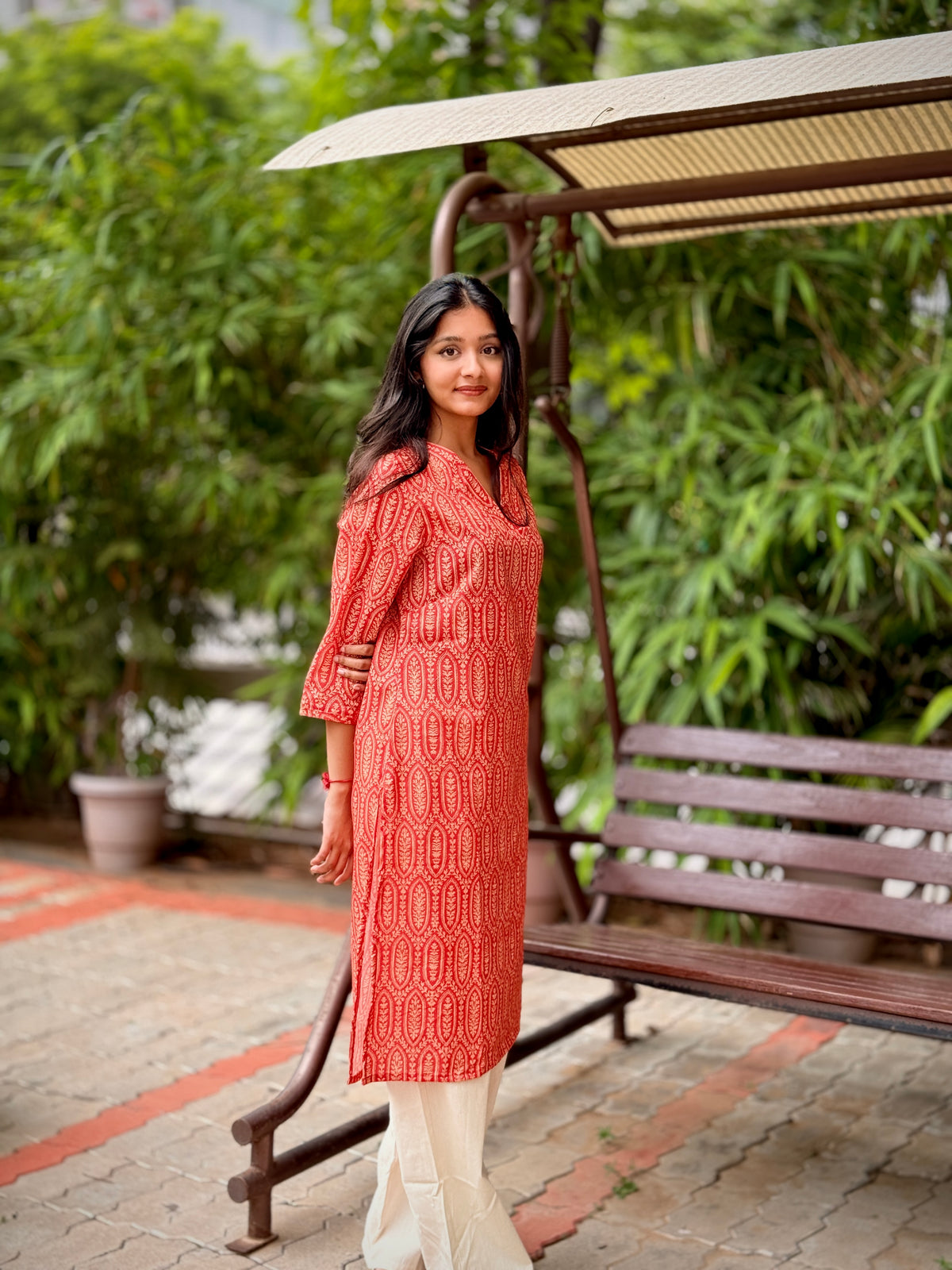 Rustic Orange Paisley Printed Kurti