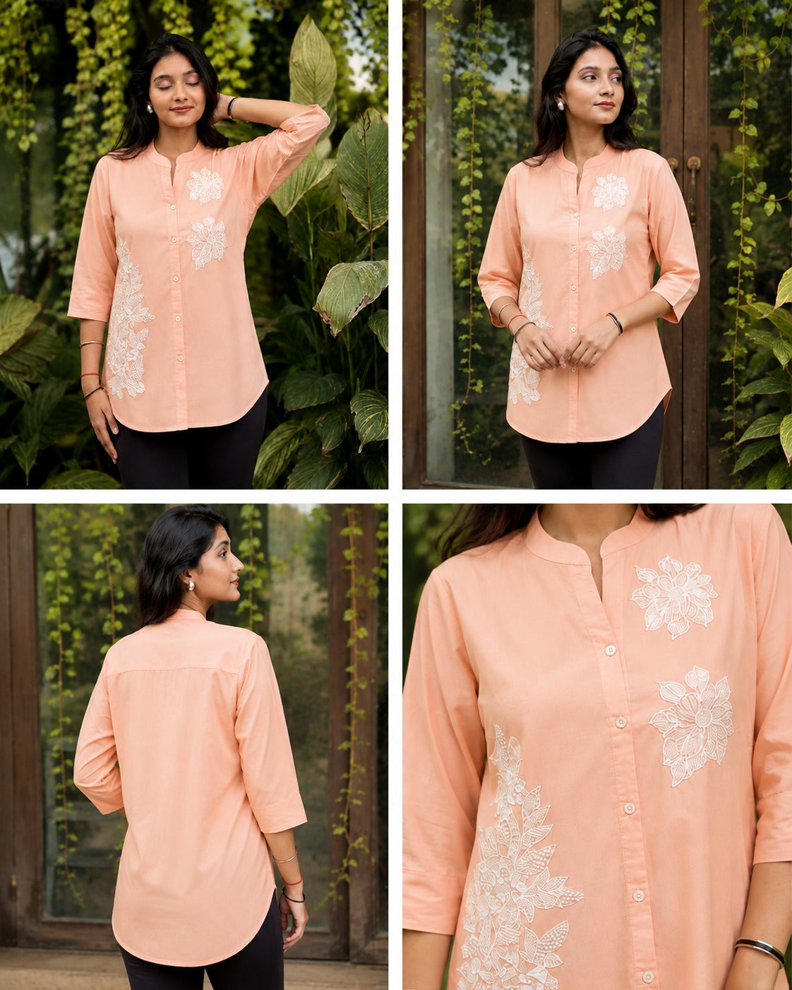 Peach Blossom Embroidered Short Kurta